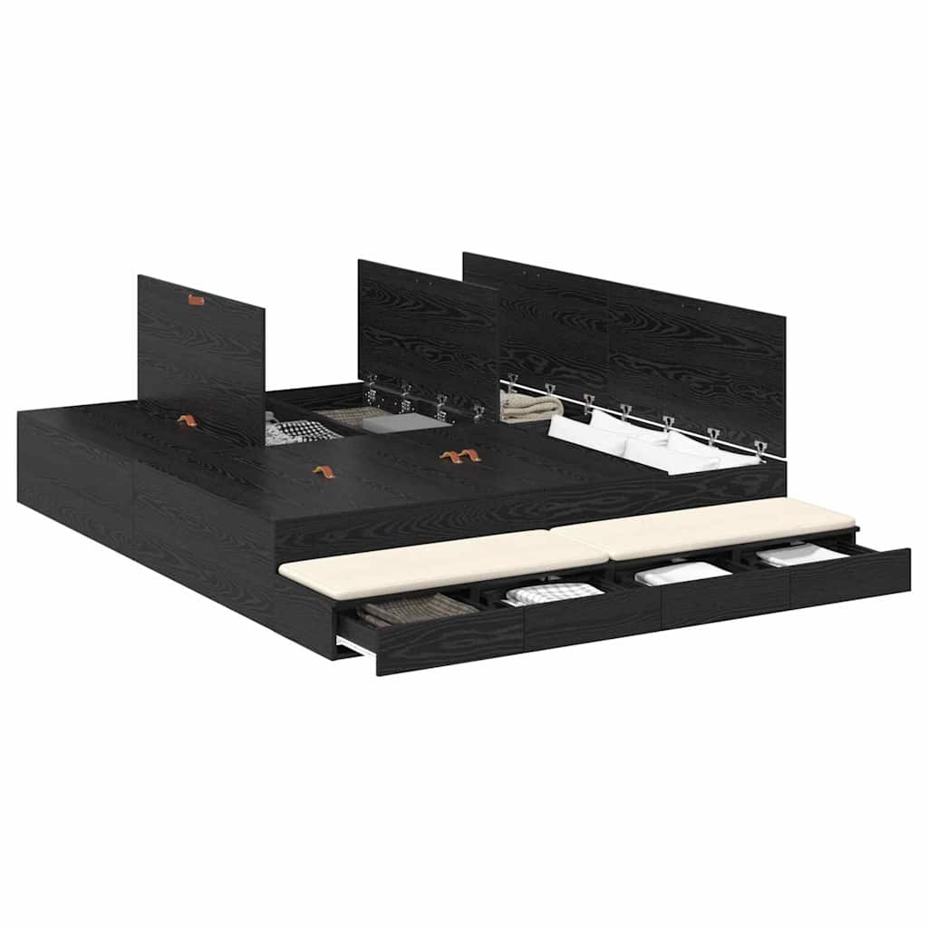 Bett mit Stauraum Schwarz Eichen-Optik 236.5 x 180 x 31.5 cm