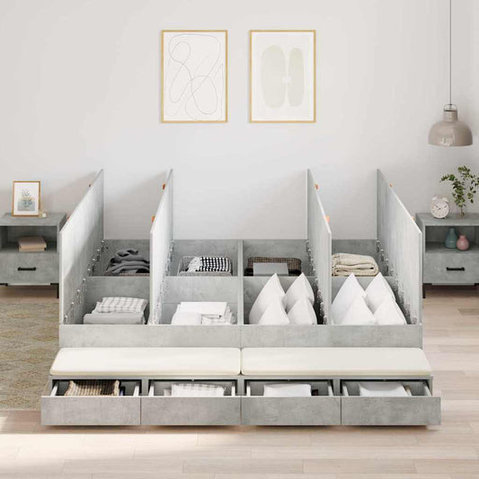 Bett mit Stauraum mit Speicher Beton Grau 236.5 x 180 x 31.5 cm