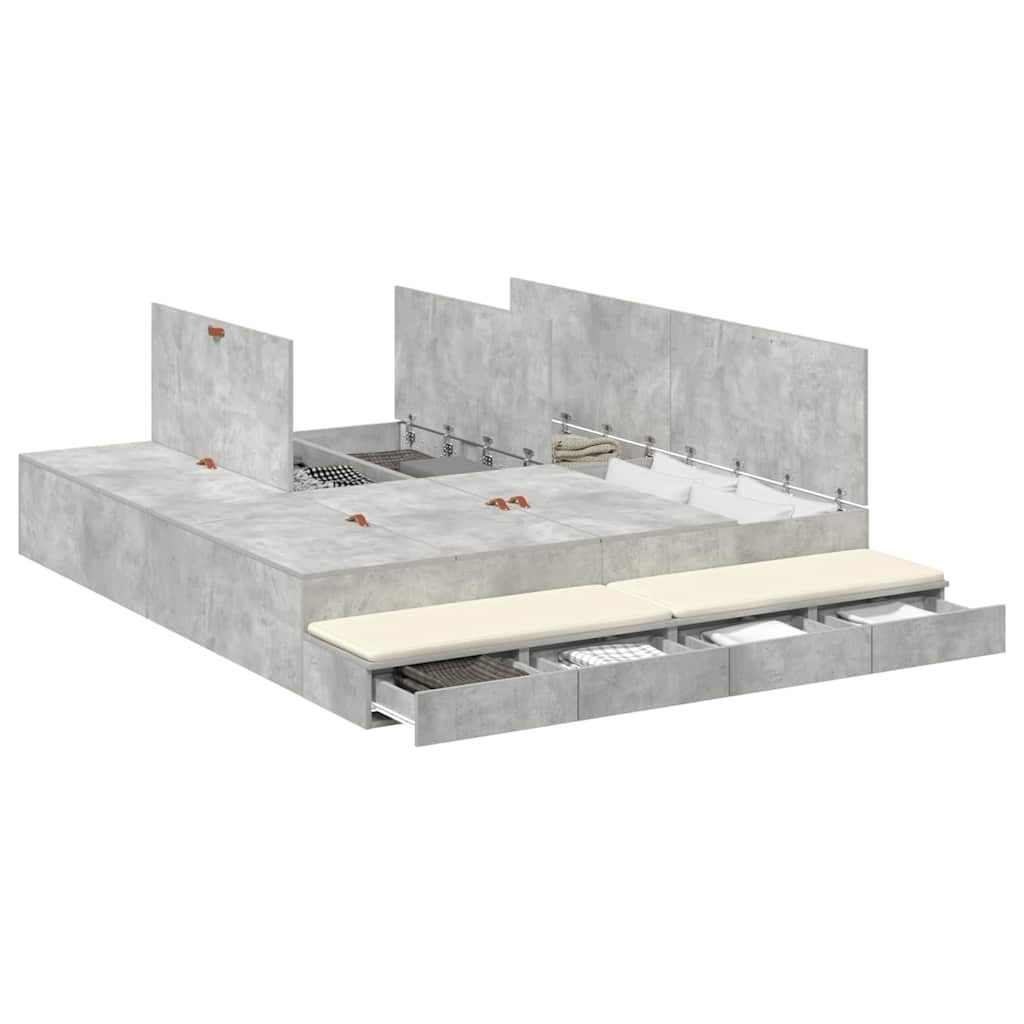 Bett mit Stauraum mit Speicher Beton Grau 236.5 x 180 x 31.5 cm