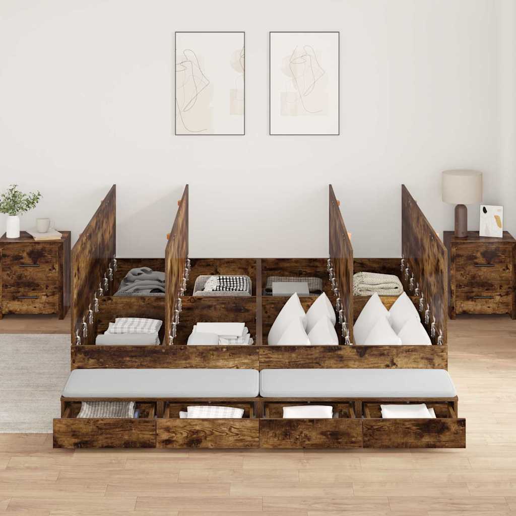 Bett mit Stauraum Geräucherte Eiche 236.5 x 180 x 31.5 cm