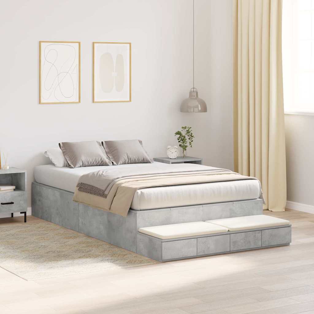 Bett mit Stauraum mit Speicher Beton Grau 226.5 x 120 x 31.5 cm
