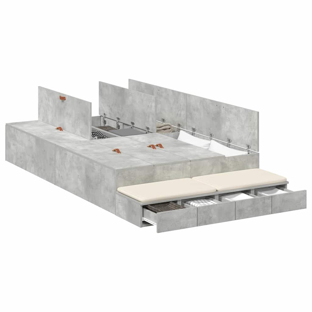 Bett mit Stauraum mit Speicher Beton Grau 226.5 x 120 x 31.5 cm