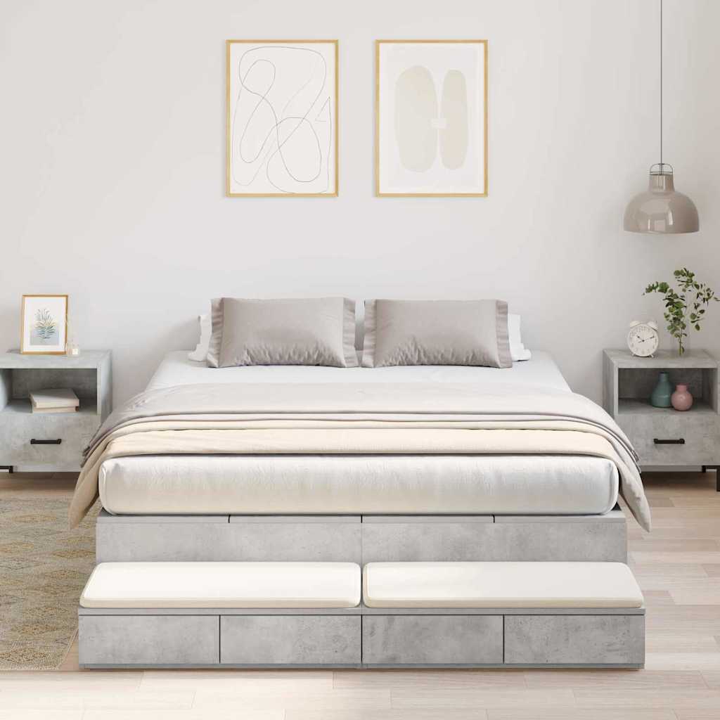 Bett mit Stauraum mit Speicher Beton Grau 226,5 x 140 x 31,5 cm