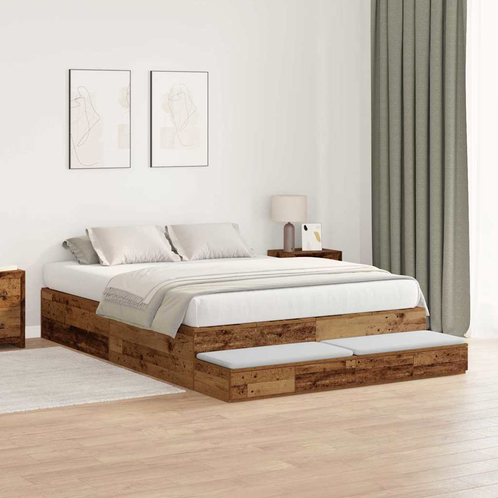 Bett mit Stauraum Altholz 226,5 x 140 x 31,5 cm Holzwerkstoff
