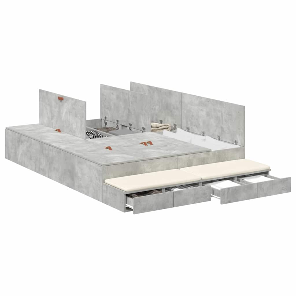 Bett mit Stauraum mit Speicher Beton Grau 226,5 x 135 x 31,5 cm