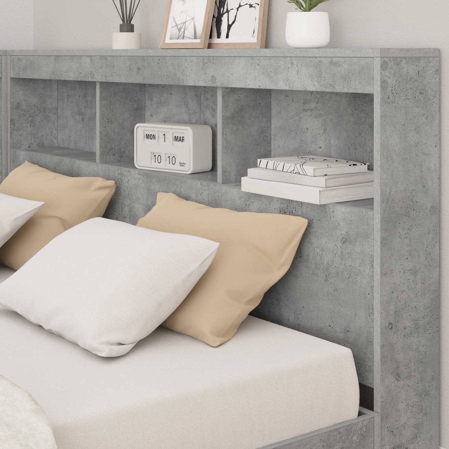 Bücherregal-Bett Betongrau 140 x 200 cm Holzwerkstoff