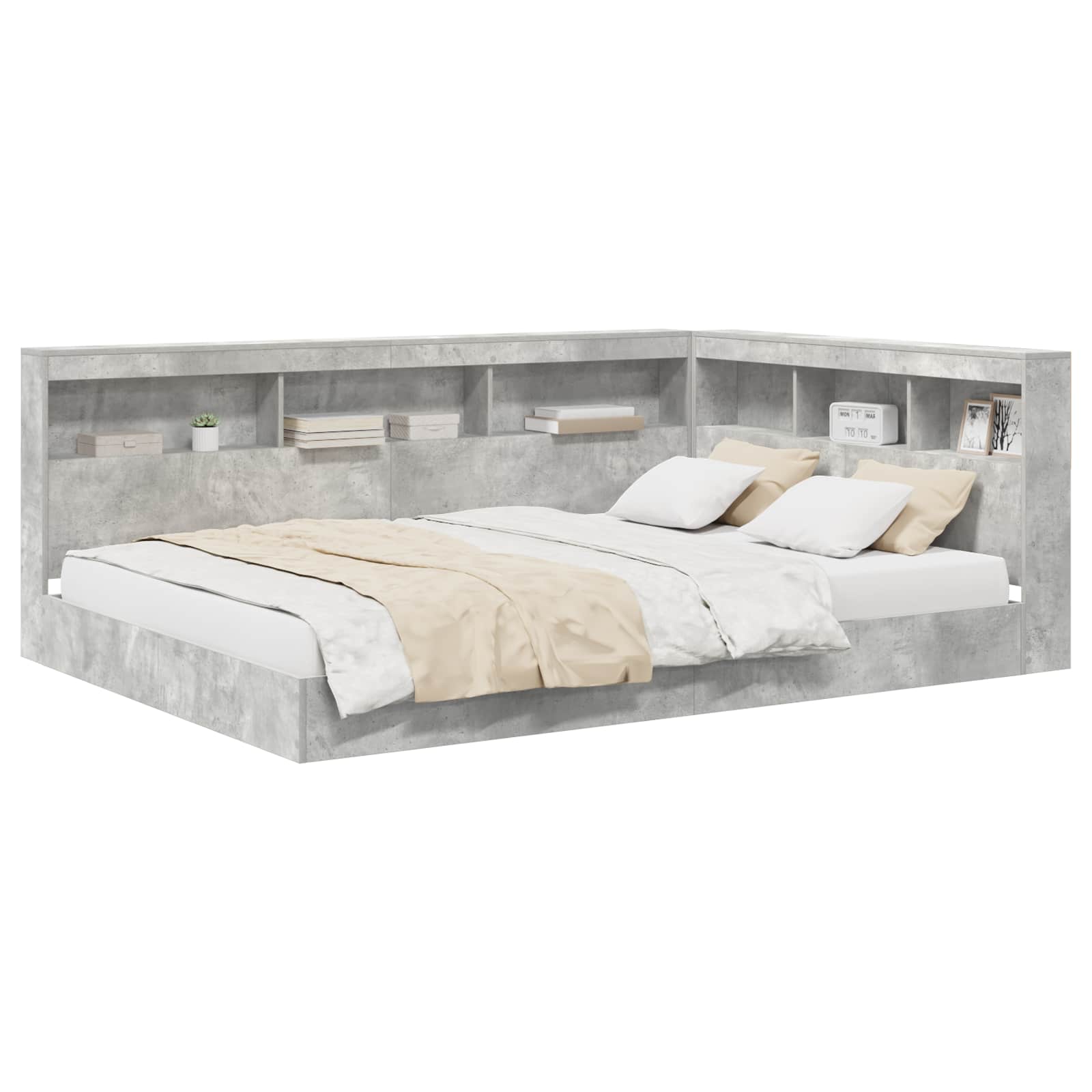 Bücherregal-Bett Betongrau 140 x 200 cm Holzwerkstoff