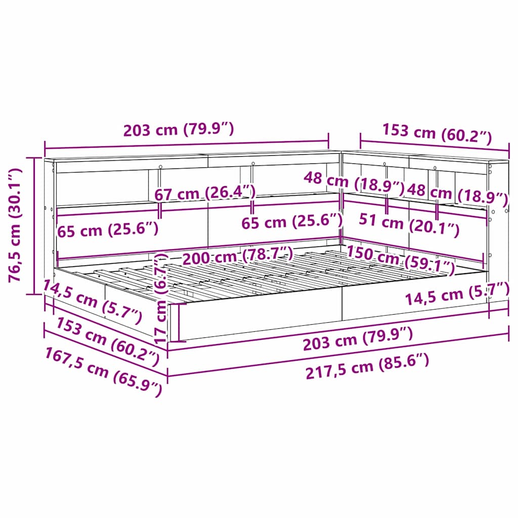 Bücherregal-Bett mit Kopfteil Weiß 150 x 200 cm Holzwerkstoff