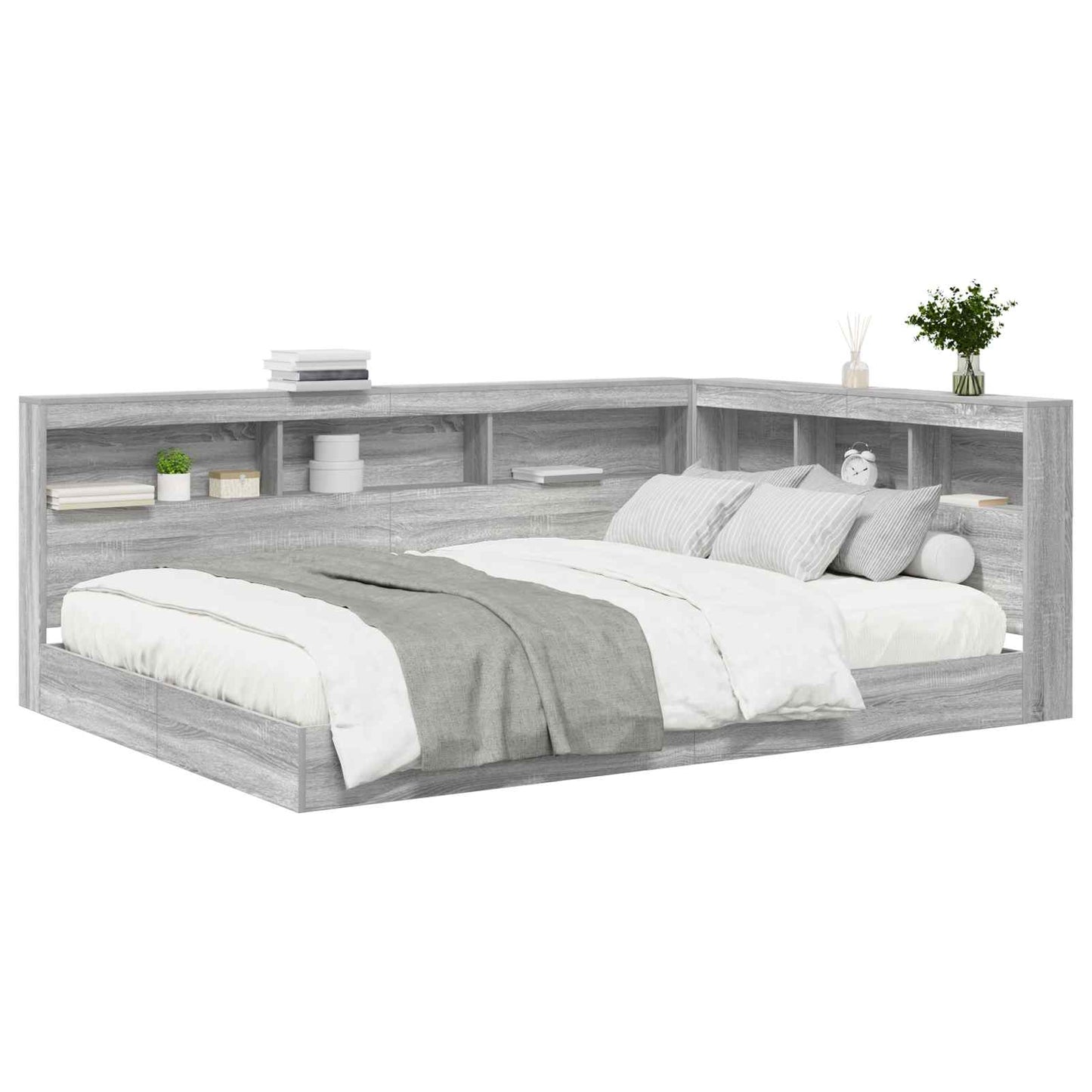 Bücherregal-Bett Grau Sonoma 160 x 200 cm Holzwerkstoff