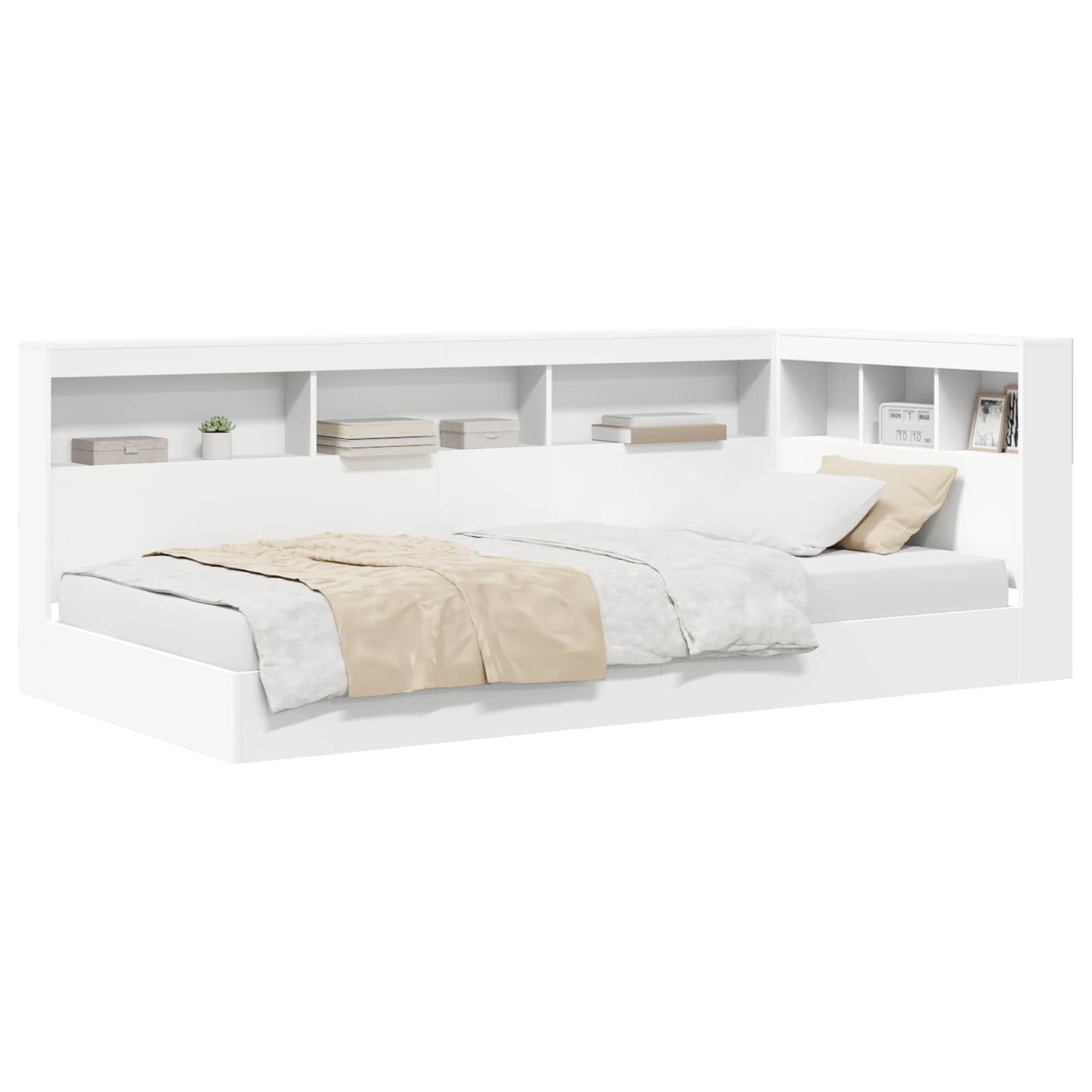 Bücherregal-Bett mit Kopfteil Weiß 90 x 190 cm Holzwerkstoff