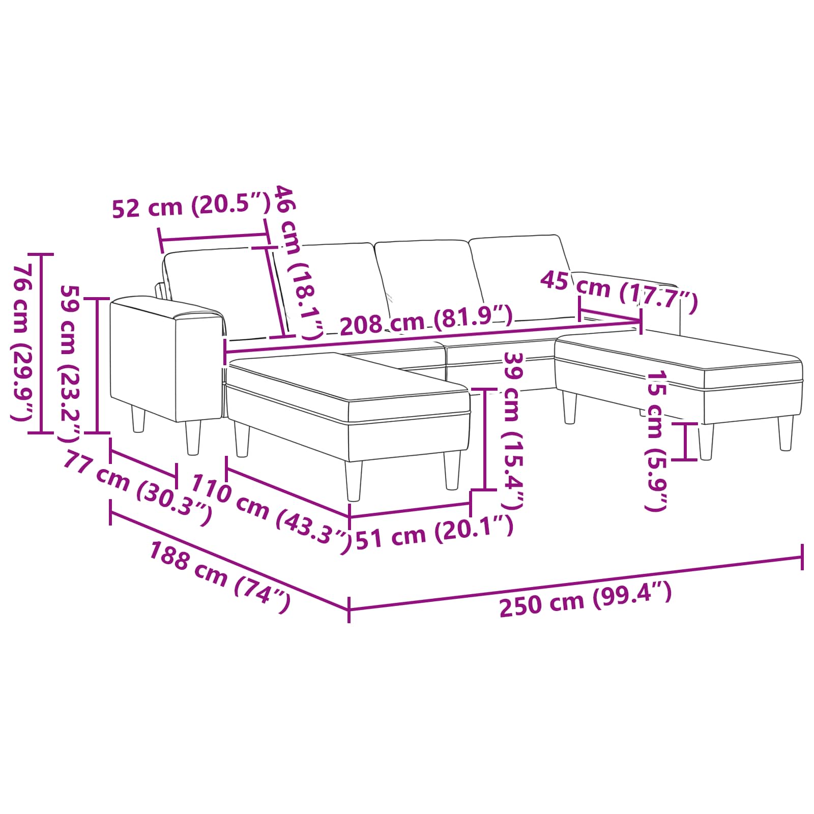 Wohnzimmer Couch 3 stk. Dunkelgrau Polyester