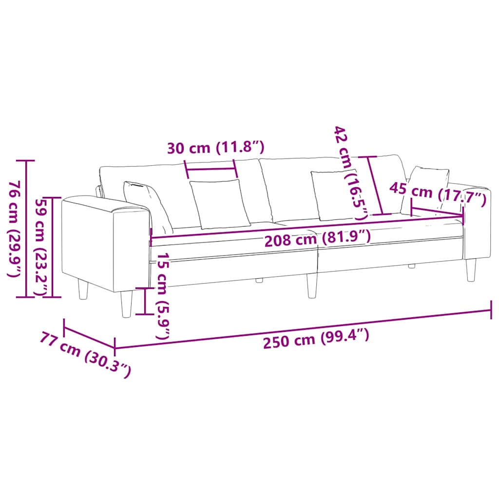 Sofa mit Kissen Dunkelgrau 250 x 77 x 76 cm Stoff