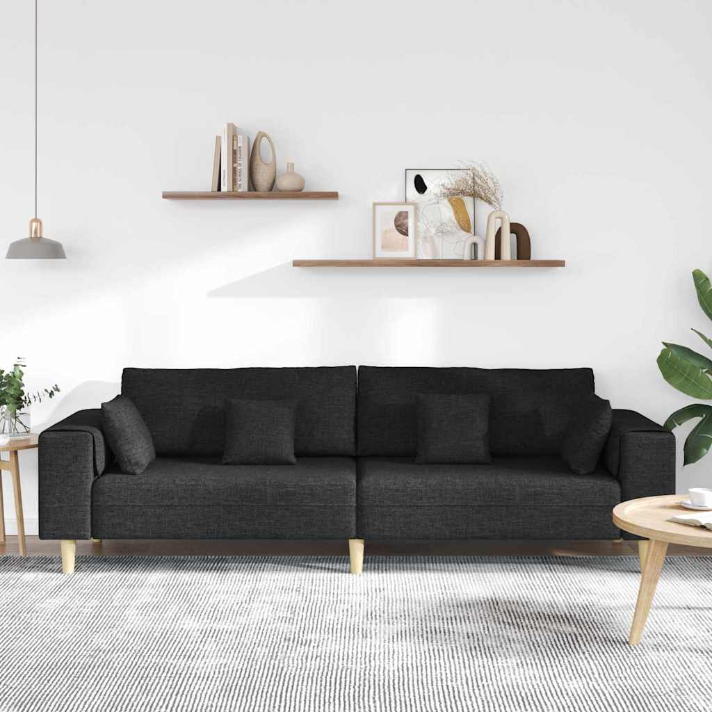 Sofa mit Kissen Schwarz 250 x 77 x 76 cm Stoff