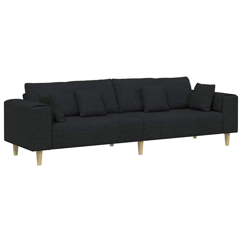 Sofa mit Kissen Schwarz 250 x 77 x 76 cm Stoff