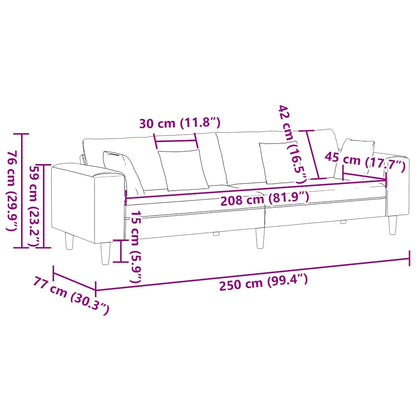 Sofa Blau 250 x 77 x 76 cm Samt