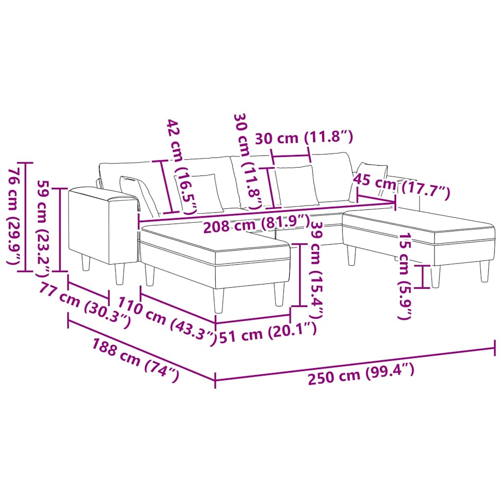Stoffsofa mit Kissen 3 pcs Wolken-Grau 208 cm Stoff