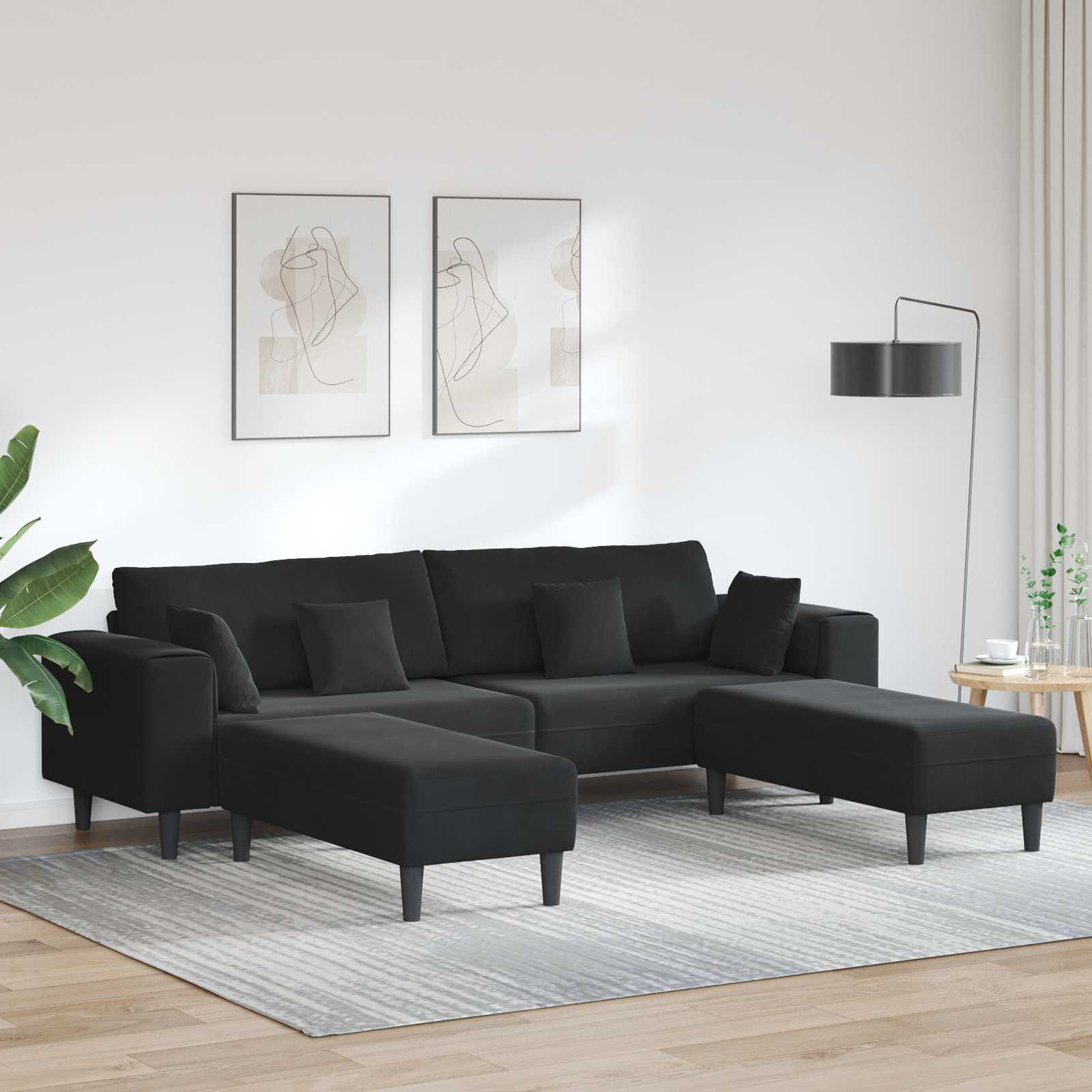 Sofa 3 stk. Schwarz Samt
