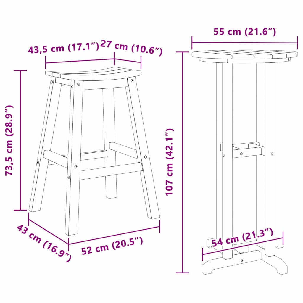 Garten Bar Set 3 stk. Weiß HDPE