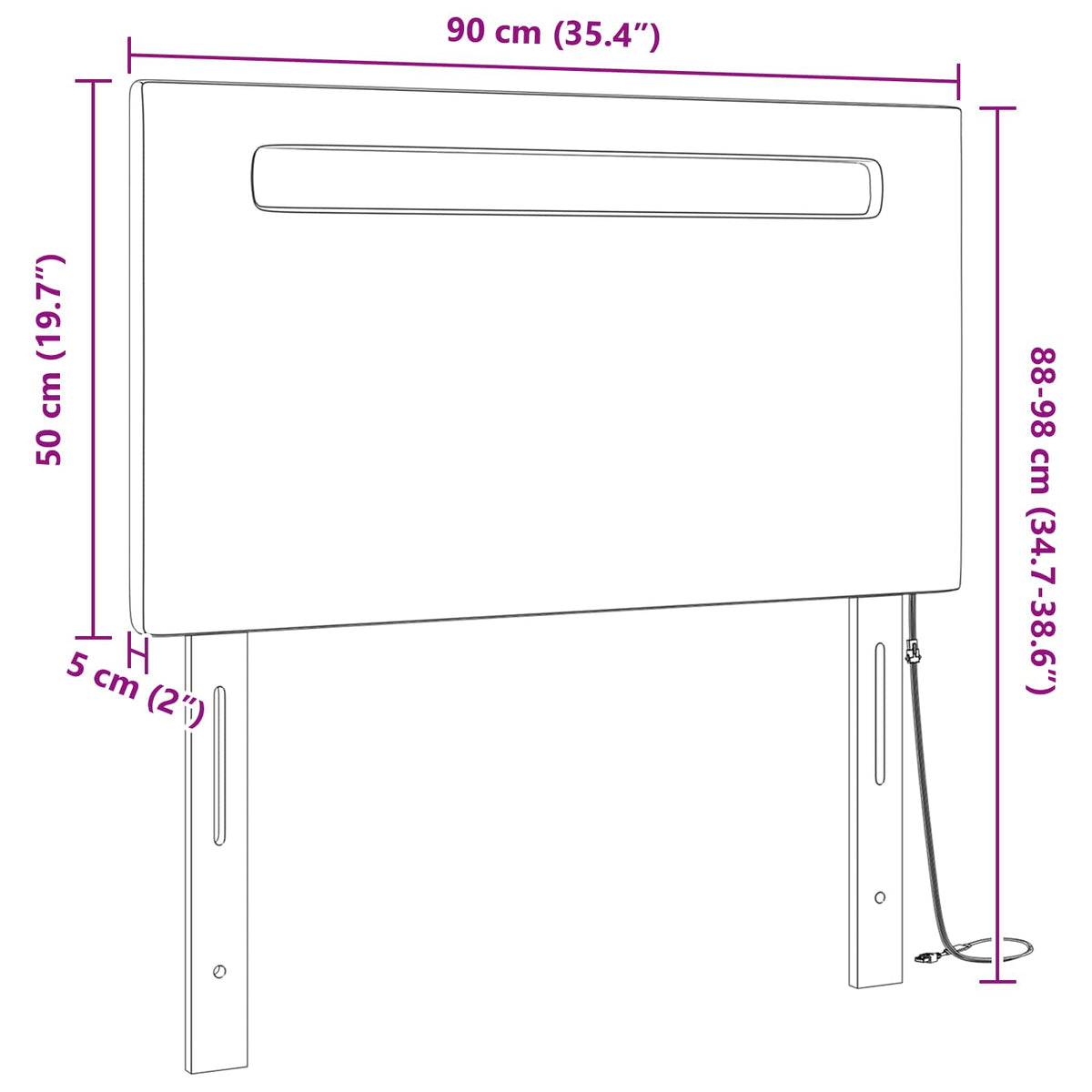 LED Kopfteil Schwarz 90 cm Kunstleder