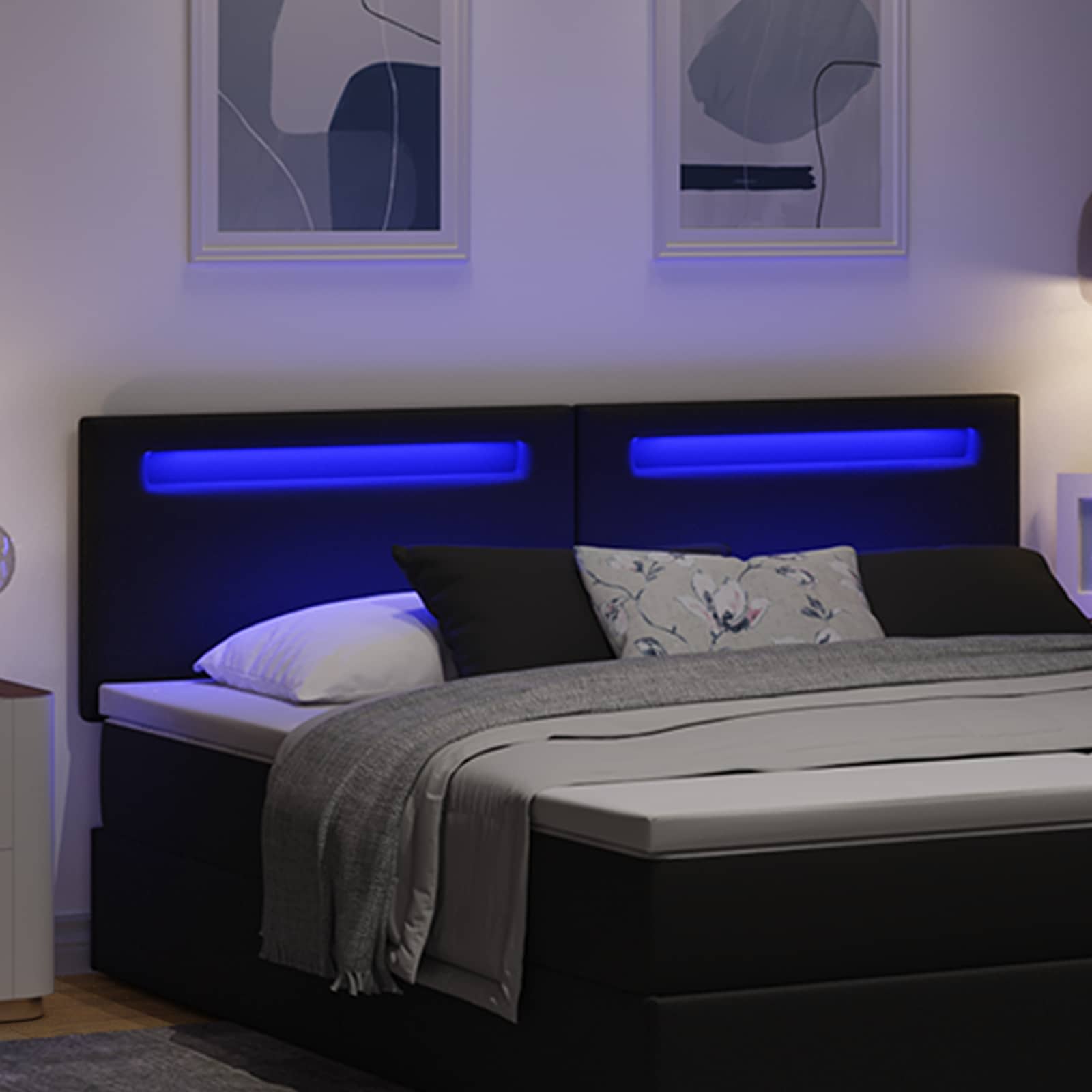 LED Kopfteil Schwarz Kunstleder