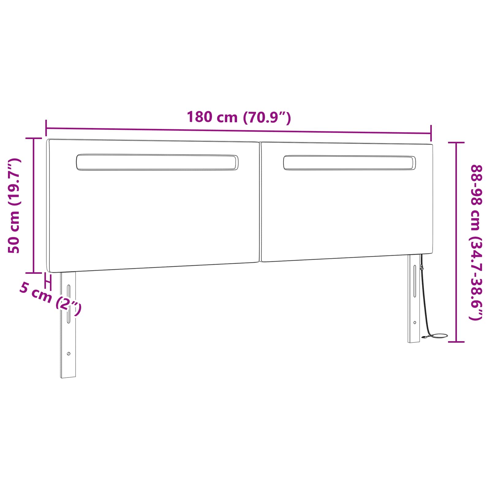 LED Kopfteil Weiß 180 cm Kunstleder
