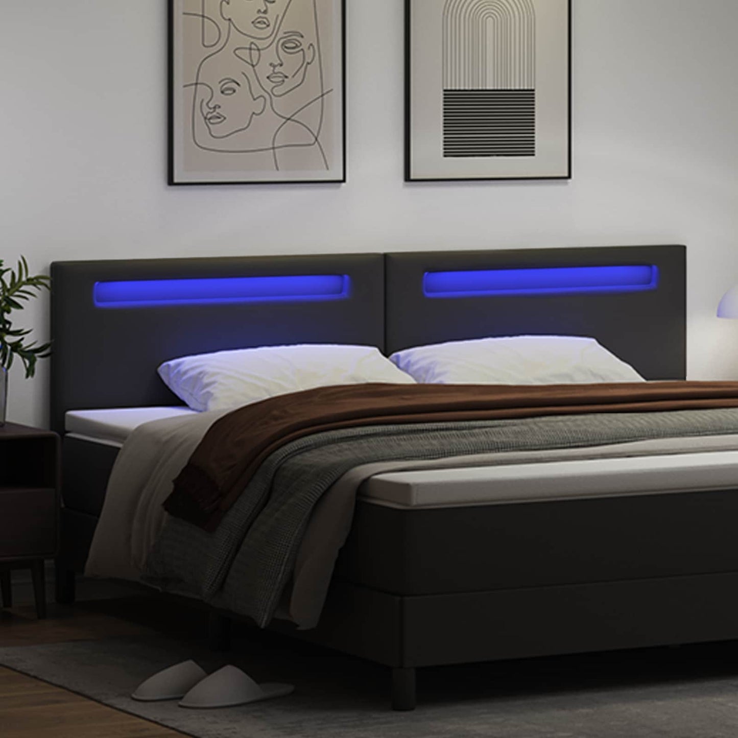 LED Kopfteil Schwarz Kunstleder