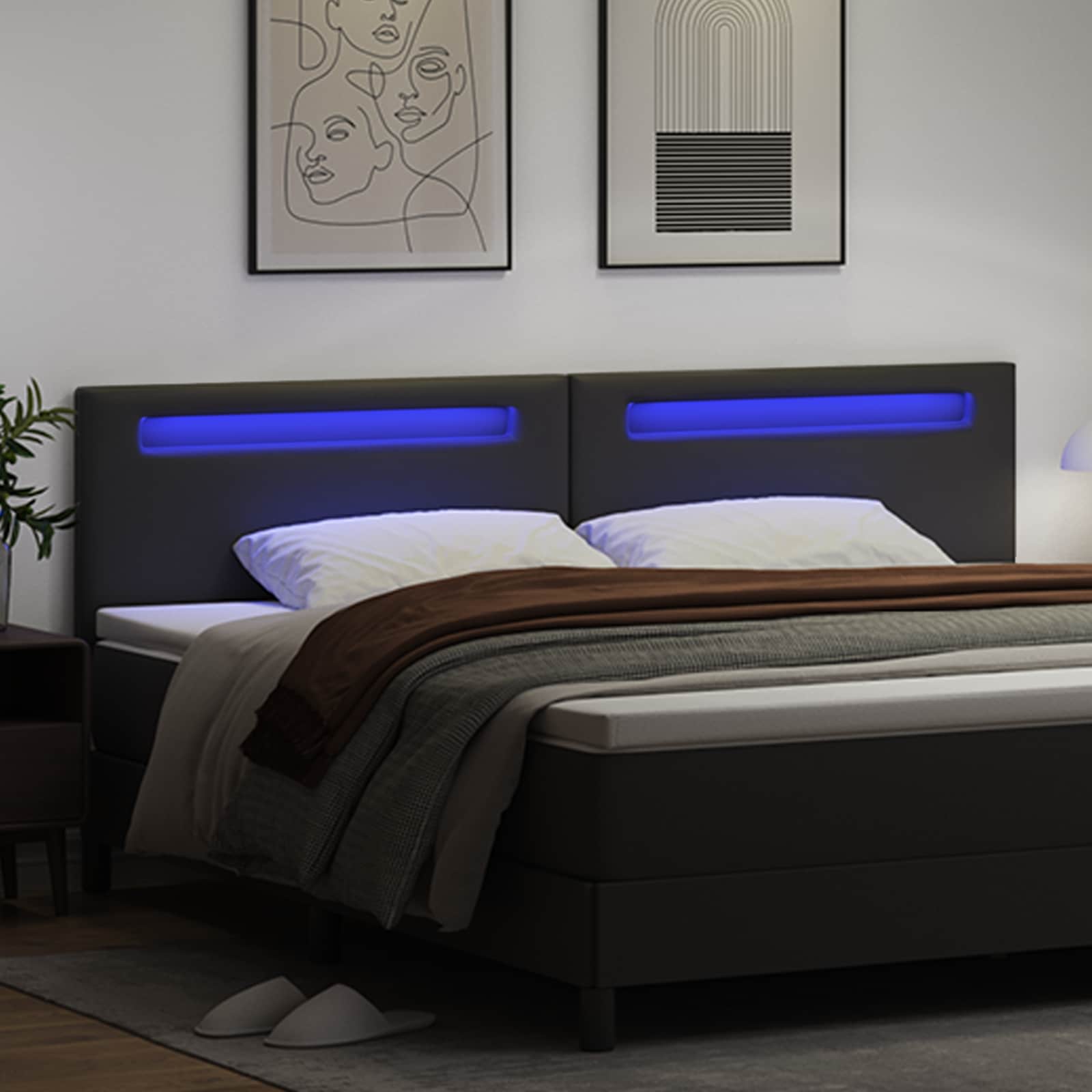 LED Kopfteil Schwarz Kunstleder