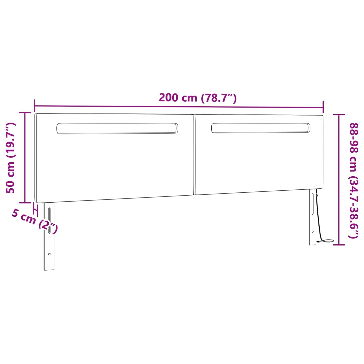 LED Kopfteil Schwarz Kunstleder
