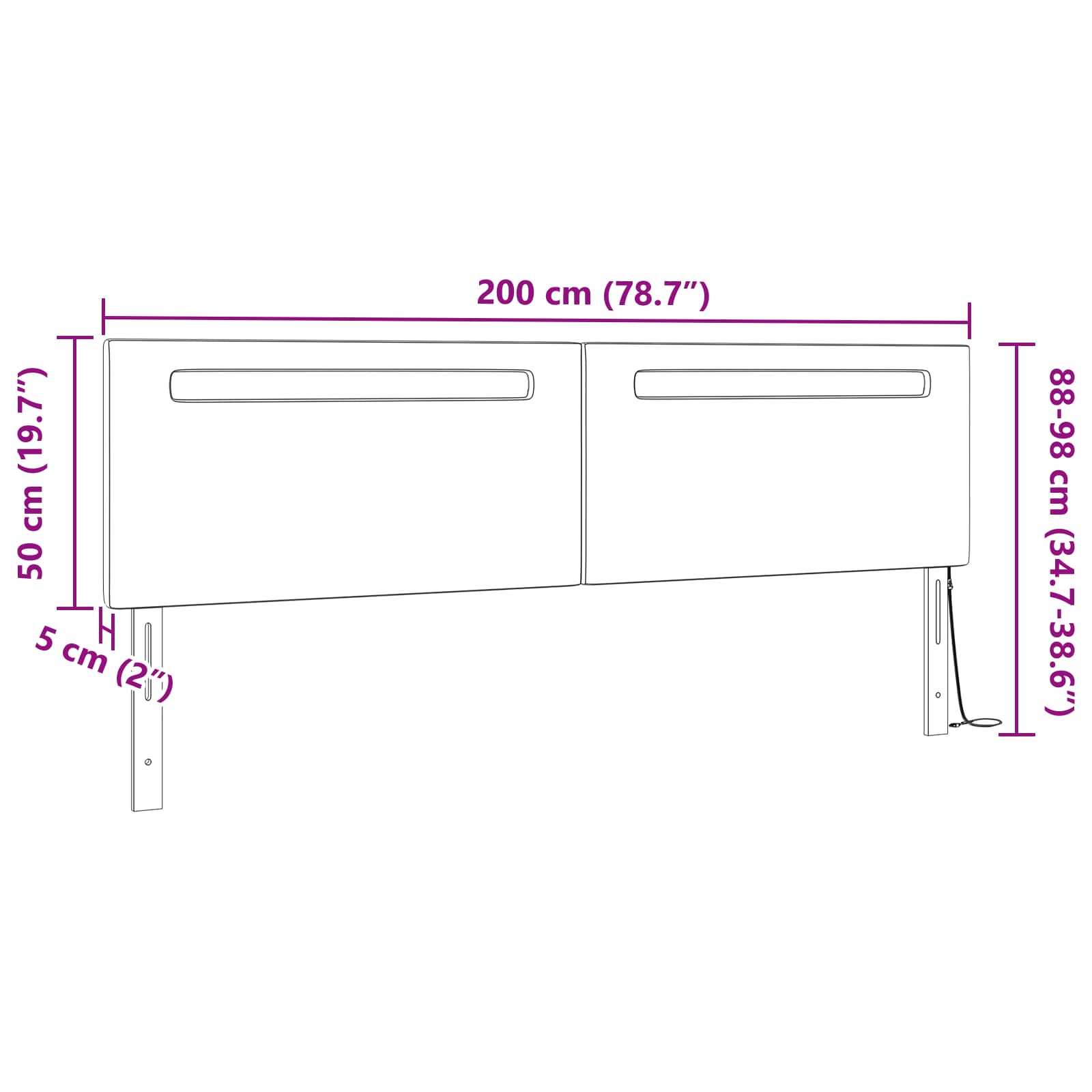 LED Kopfteil Schwarz Kunstleder