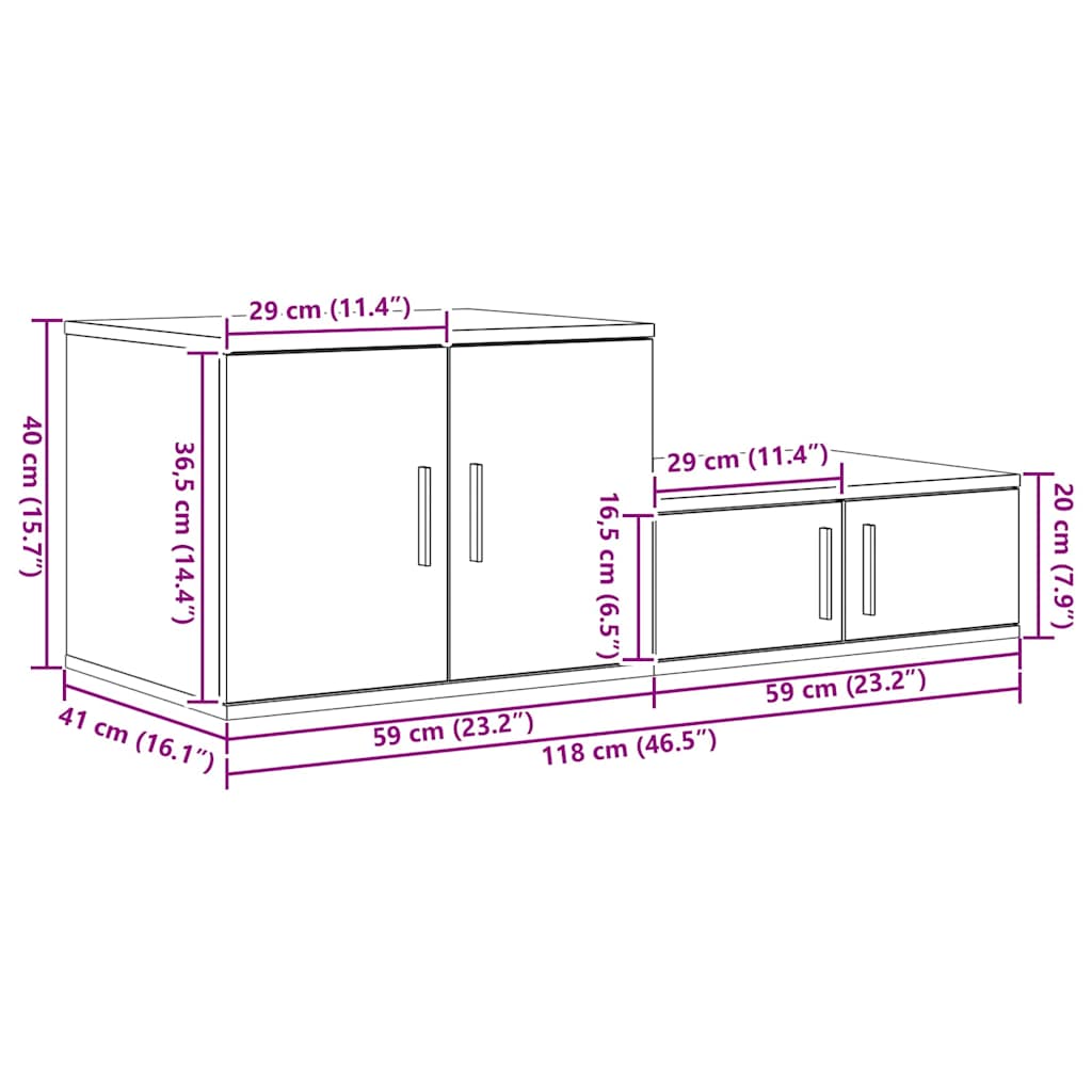 Aufbewahrungsschrank 2 stk. Sonoma-Eiche 118 x 41 x 40 cm