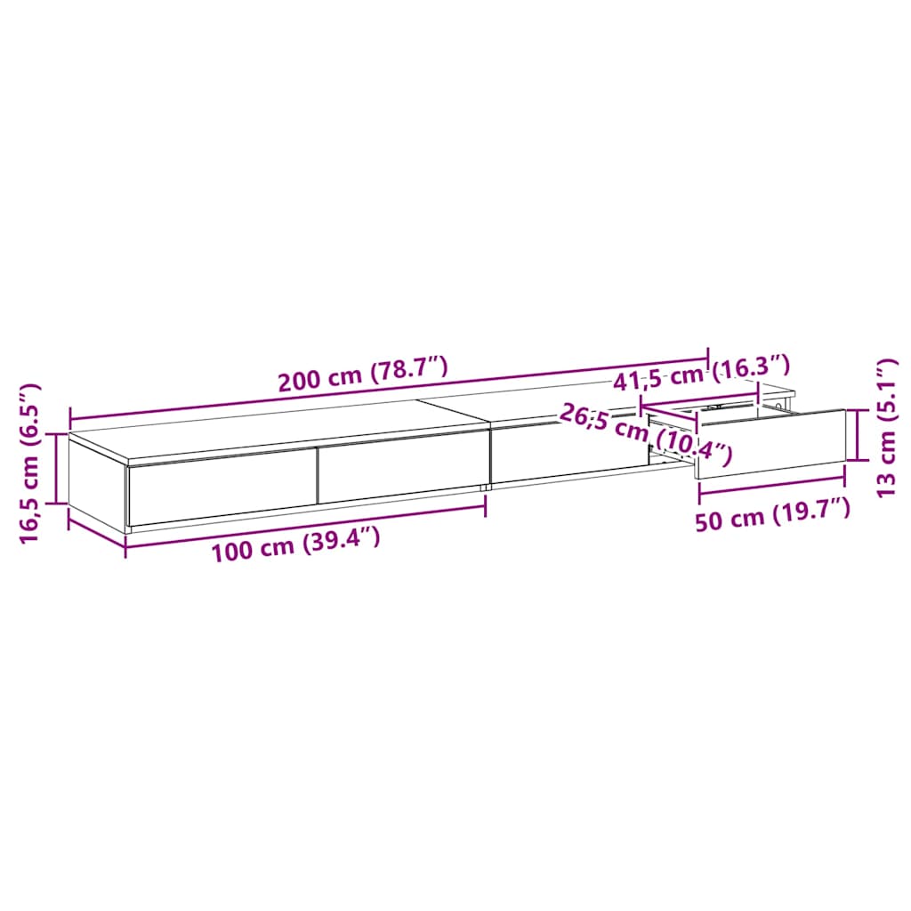 Bettschubladen Schwarz Eichen-Optik 200 x 36,5 x 16,5 cm