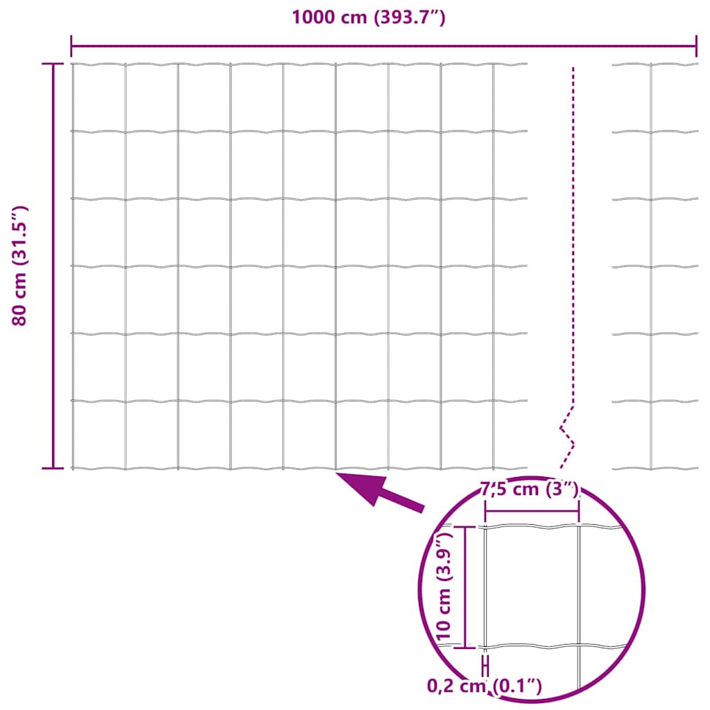 Eurozaun Grün 0,8 x 10 m PVC-beschichtetes Eisen