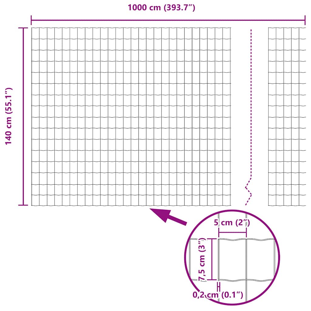 Eurozaun Grau 1,4 x 10 m PVC-beschichtetes Eisen