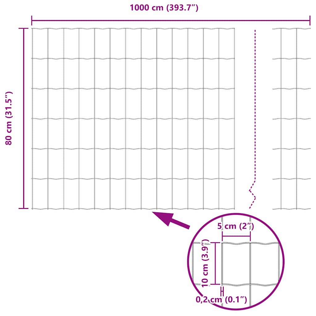 Eurozaun Grau 0,8 x 10 m PVC-beschichtetes Eisen