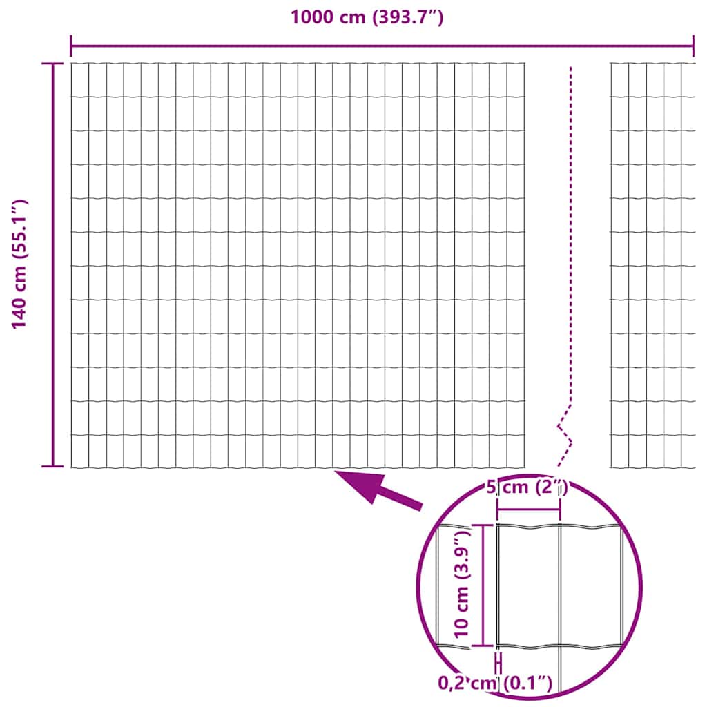 Eurozaun Grau 1,4 x 10 m PVC-beschichtetes Eisen