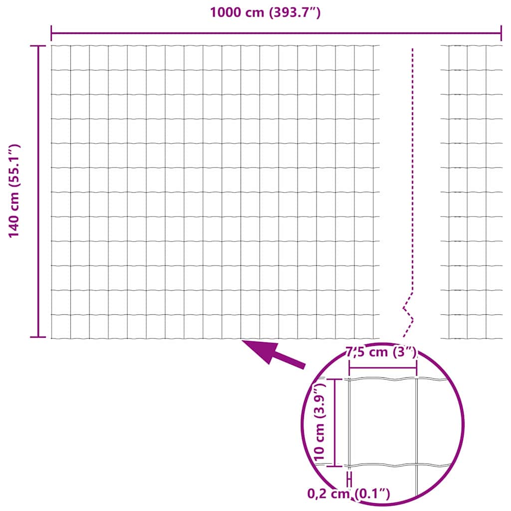 Eurozaun Grau 1,4 x 10 m PVC-beschichtetes Eisen