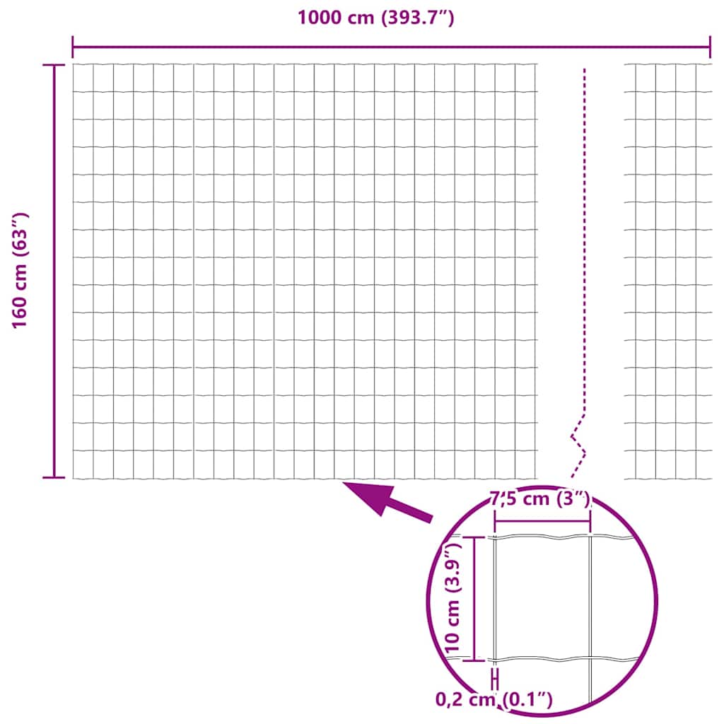 Eurozaun Grau 1,6 x 10 m PVC-beschichtetes Eisen