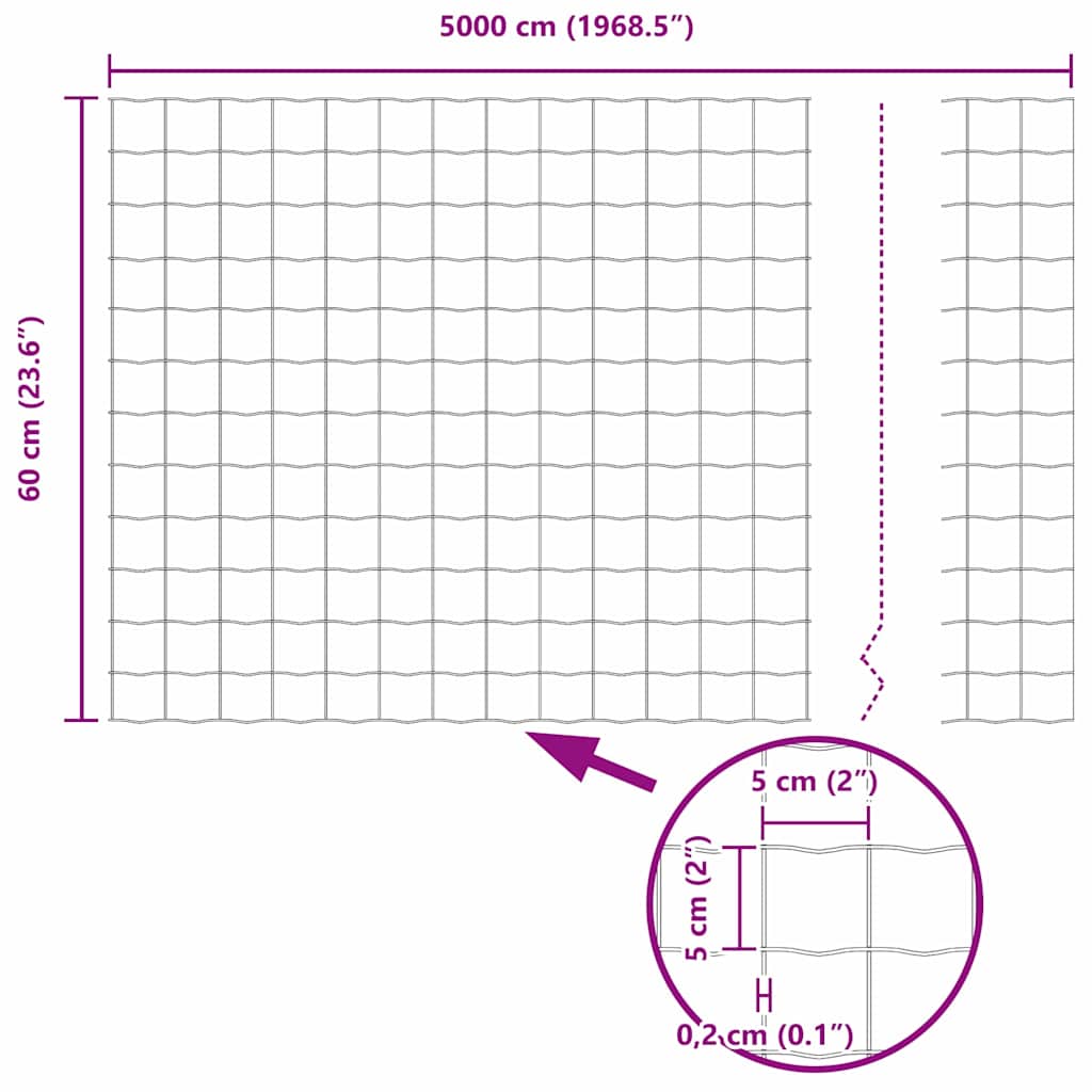 Eurozaun Grau 0,6 x 50 m PVC-beschichtetes Eisen