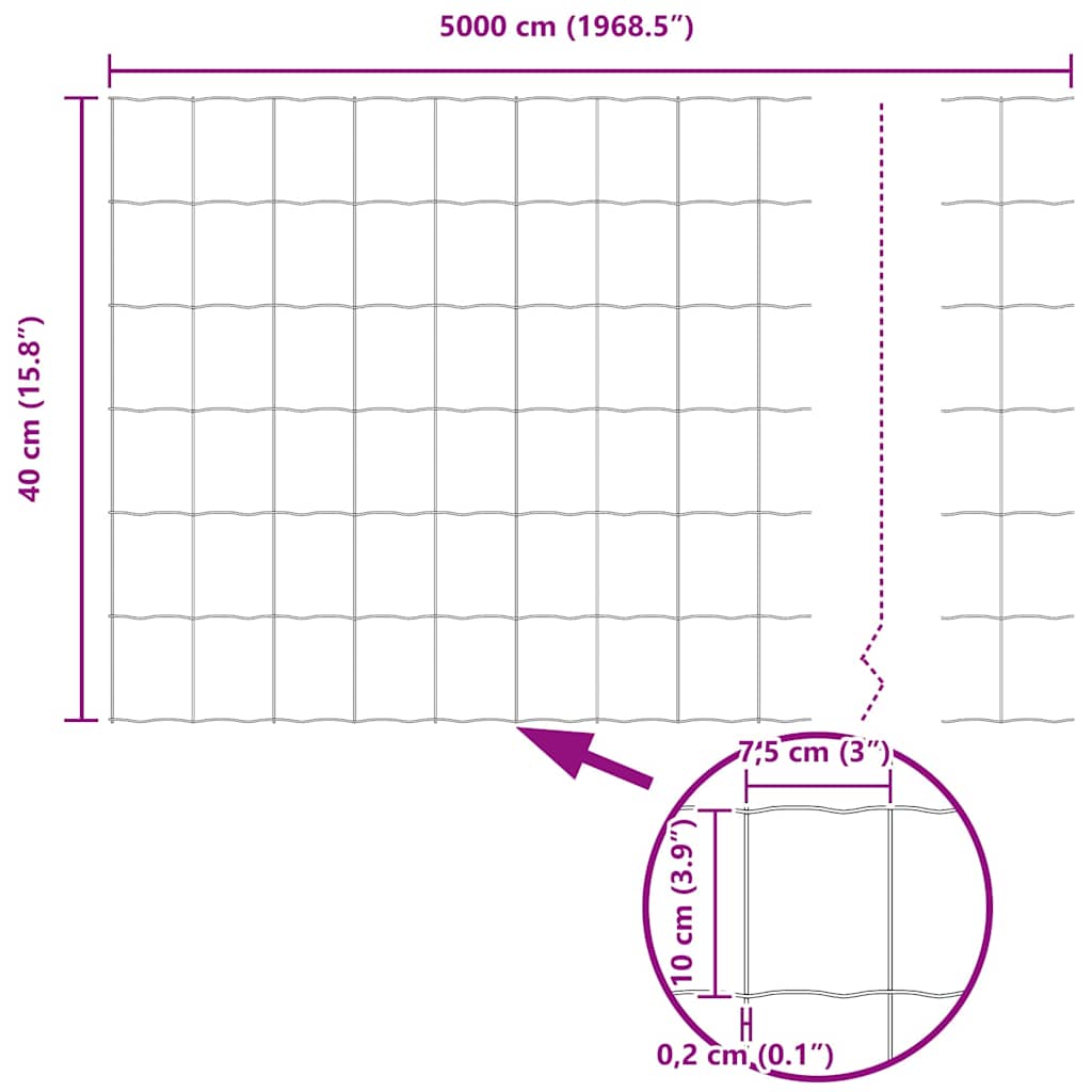 Eurozaun Grau 0,4 x 50 m PVC-beschichtetes Eisen