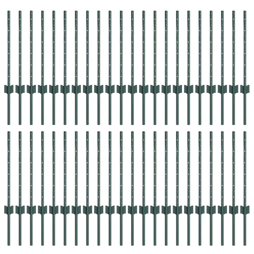 Zaunpfosten 44 pcs Grün 100 cm Stahl