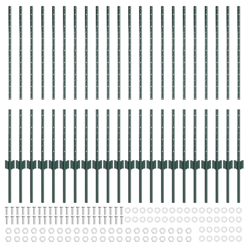 Eingebetteter Zaunpfosten 22 pcs Grün 140 cm