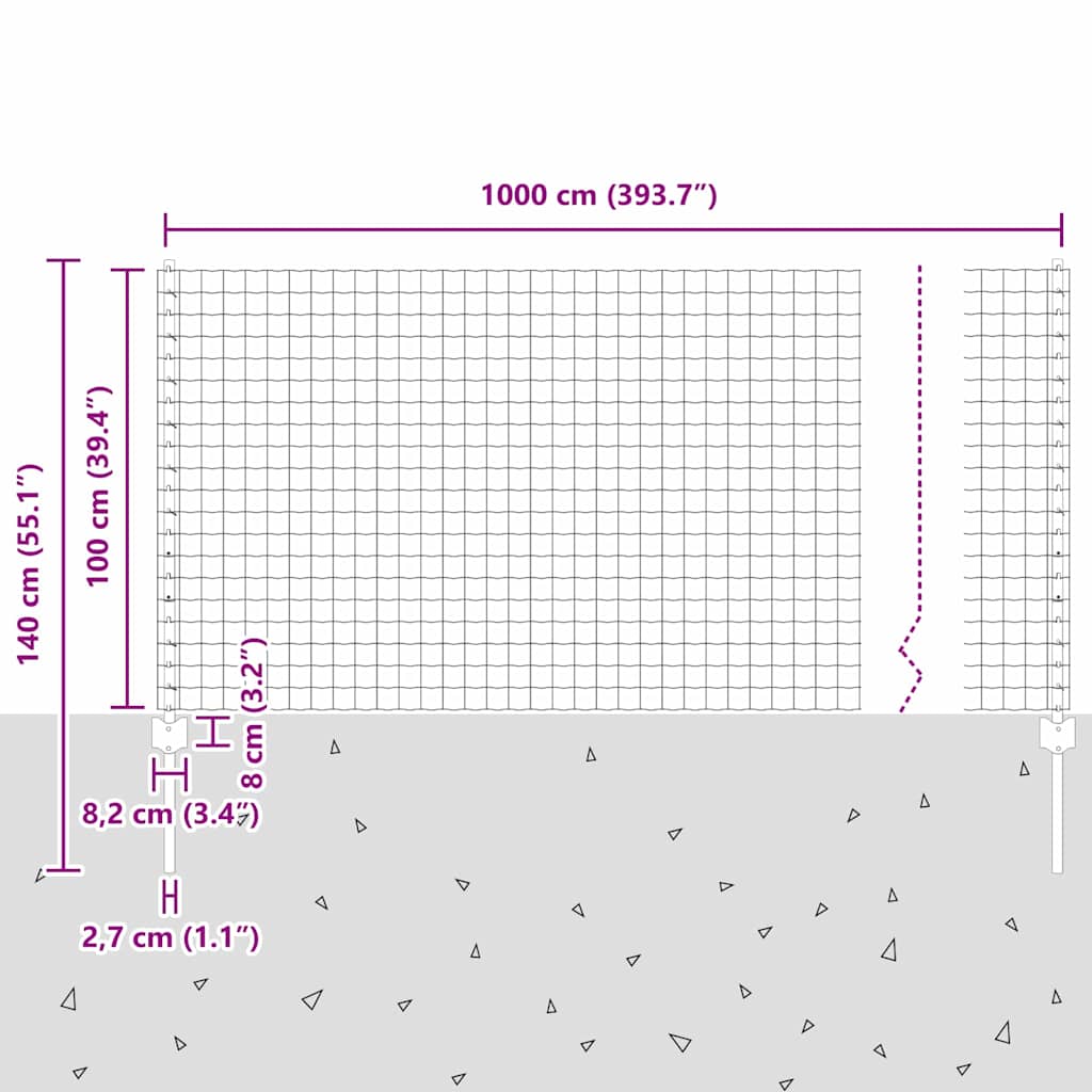 Geschweißter Drahtzaun 10 x 1 m (B x H) PVC-beschichteter Stahl