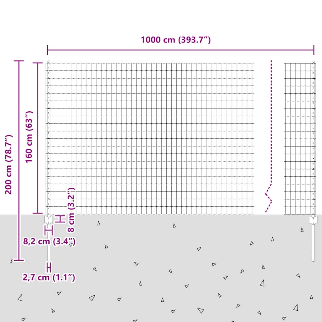 Geschweißter Drahtzaun 10 x 1,6 m (B x H)