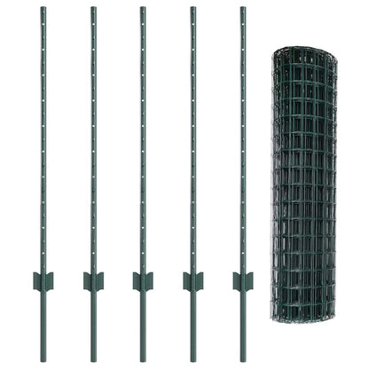 Euro-Zaun mit Pfosten 10 x 1 m PVC-beschichteter Stahl Grün