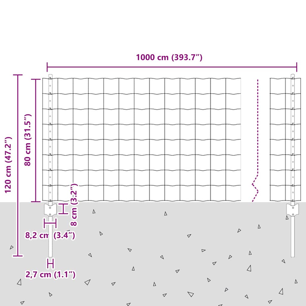 Geschweißter Drahtzaun 10 x 0,8 m (B x H)