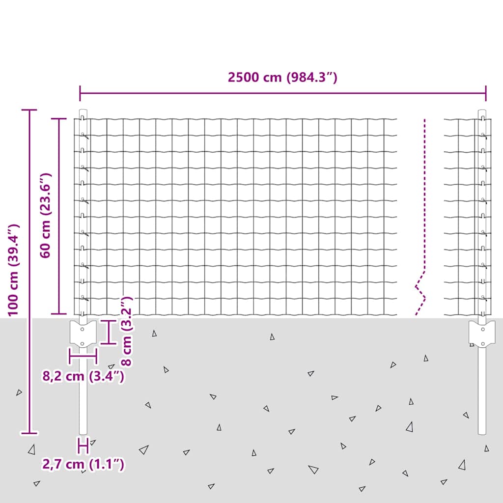 Geschweißter Drahtzaun 25 x 0,6 m (B x H)