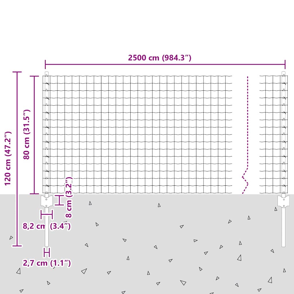 Geschweißter Drahtzaun 25 x 0,8 m (B x H)