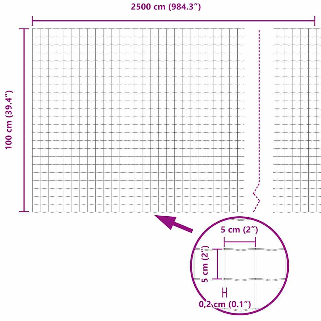 Geschweißter Drahtzaun 25 x 1 m (B x H) PVC-beschichteter Stahl