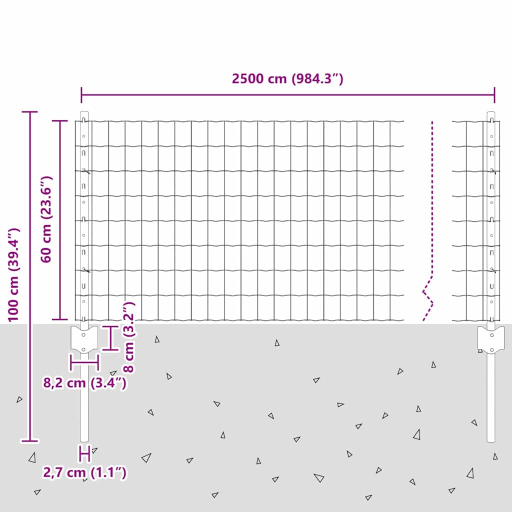 Geschweißter Drahtzaun 25 x 0,6 m (B x H)