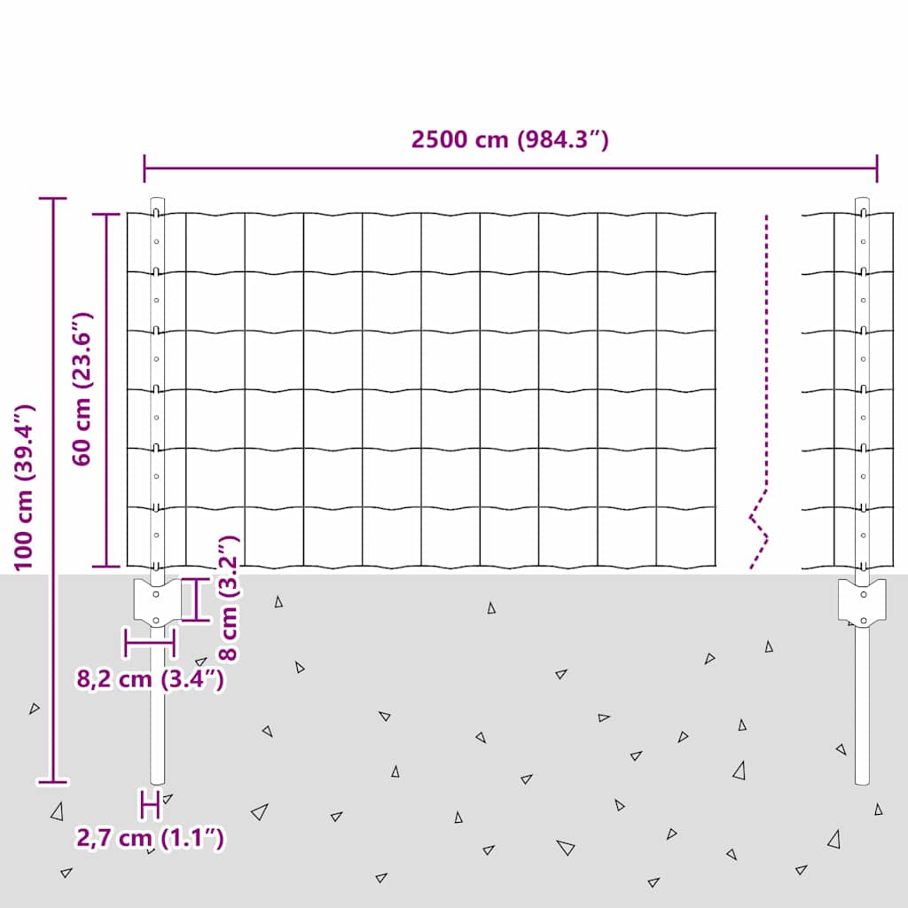 Geschweißter Drahtzaun 25 x 0,6 m (B x H)